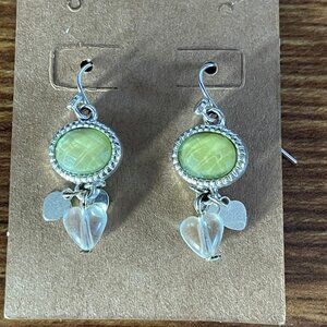 Light Green Silver with Clear Heart Dangle Earring
